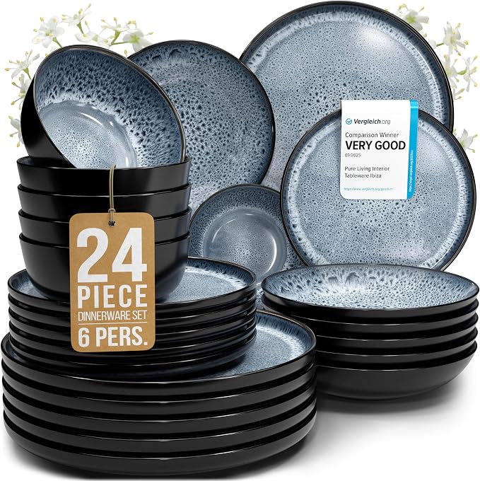 24 Piece Stoneware Dinnerware Set by PURELIVING