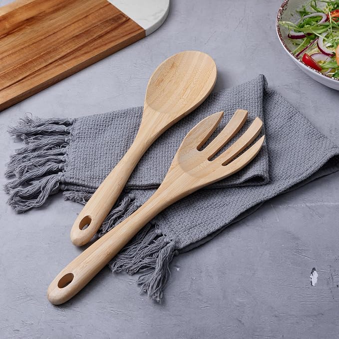 13 Inch Large Premium Bamboo Salad Tongs - Image 2
