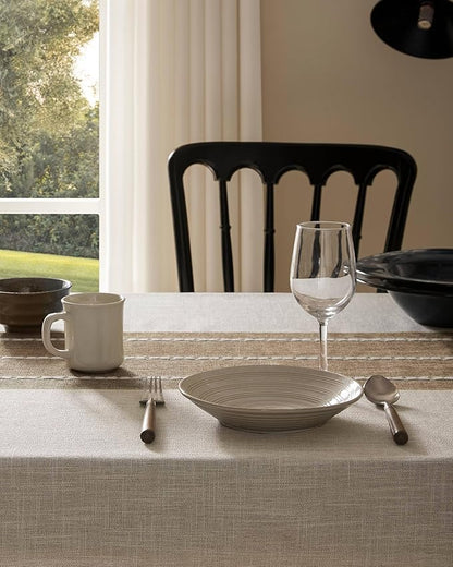 ZeeMart Contrast Linen Table Cloth Rectangle Table Cloths 60x104 Inch Brown, Farmhouse Style Heavy Weight Beige Tablecloth, Water Resistant Burlap Tablecloths