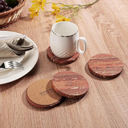 Marble Coaster for Drinks 4" Diameter Set of 4 Round Travertine Coasters for - Image 3