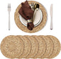 Kochorie Set of 6 Round Woven Placemats - 12 Inch Natural Boho Rattan Wicker Table Mats for Home Dining Table