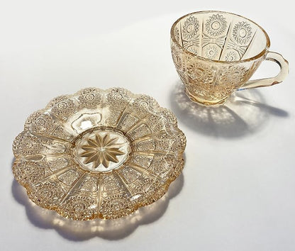 Mazeology Vintage Embossed Sunflower Flower Design Set of Two Amber Pressed - Image 5