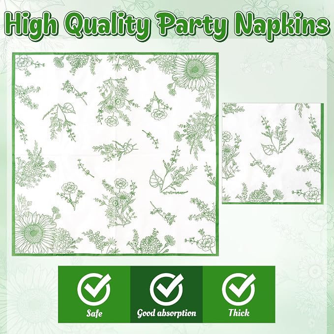 96Pcs Sage Green Floral Party Plates Supplies Green Toile Chinoiserie Flower - Image 4