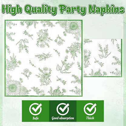 96Pcs Sage Green Floral Party Plates Supplies Green Toile Chinoiserie Flower - Image 4