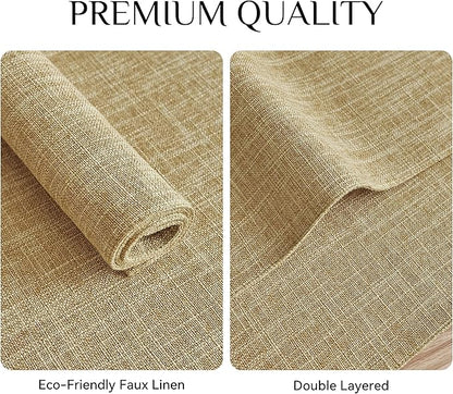 Softalker Faux Linen Placemats Set of 6-12 x 18 Inch, Heat Resistant Double Layered Durable Burlap Farmhouse Place Mats, Non-Slip Washable Rustic Table Mats for Dining, Kitchen, Party（Khaki