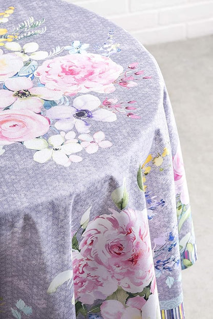Maison d' Hermine Table Cloth Round Table 100% Cotton 69 Round Inches Tablecloth Reusable Decorative for Dining Room Farmhouse Home Valentines Day Decorations Spring Summer- Sweet Rose Lavender - Lush