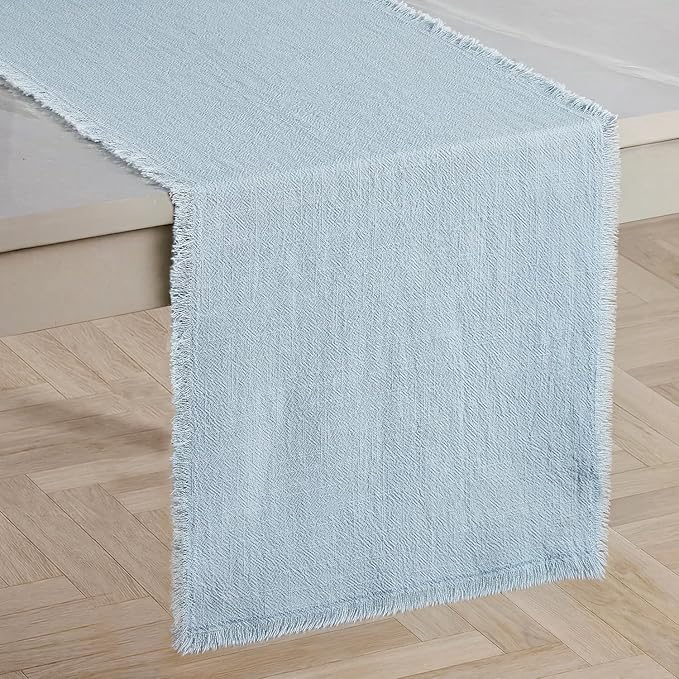 14 x 108 Inches Frayed Edge Table Runner, 270G Heavyweight Sand Washed Slub by KINGSTONE