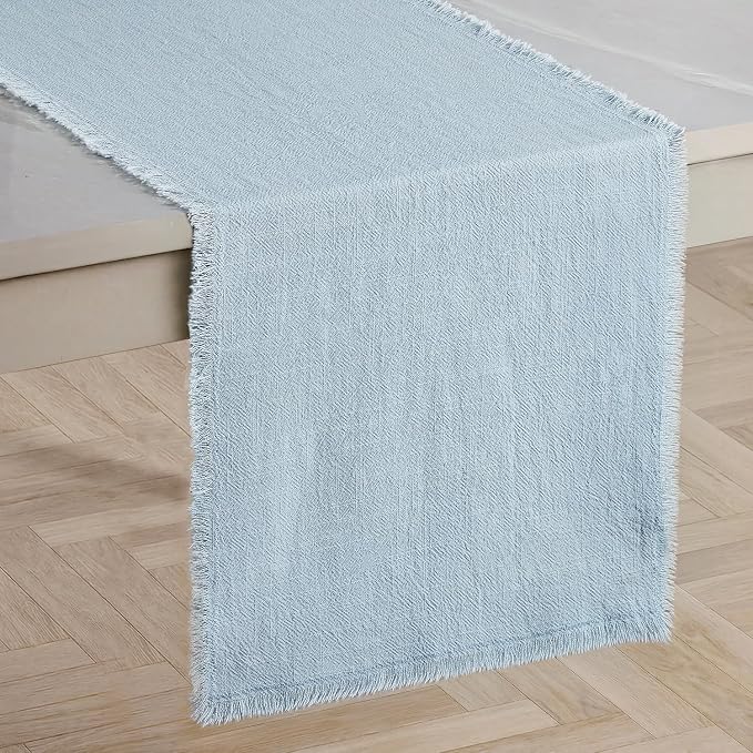 14 x 90 Inches Frayed Edge Table Runner, 270G Heavyweight Sand Washed Slub by KINGSTONE