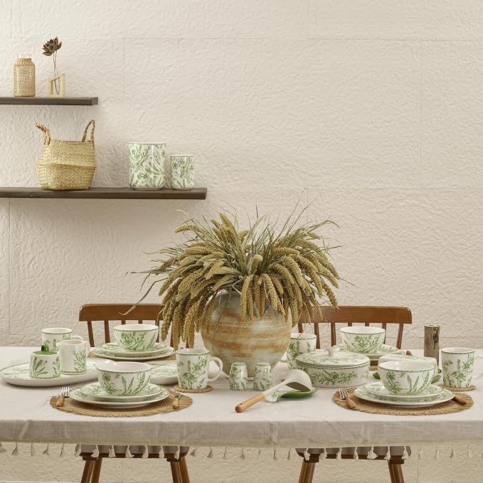 Bico Green Garden Toile De Jouy Cereal Bowls Set of 4, 26 oz Deep Ceramic Soup - Image 7