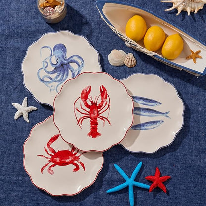 Bico Ocean Wonders Scalloped Salad Plates Set of 4, 8.75 Inch Ceramic Dessert - Image 5