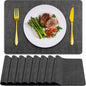Placemats Set of 8 Washable, Heat Resistant Table Placemats Wipeable Faux Leather Place Mats Non Slip, Waterproof Square Table Mats for Indoor Outdoor, Charcoal Gray