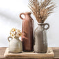 Ceramic Vases Set of 3, Neutral Rustic Farmhouse Vase with Handle, Decorative Flower Vases Home Decor Modern Boho Pampass Vase for Table Mantel Entryway Shelf Living Room Kitchen Bathroom - Brown