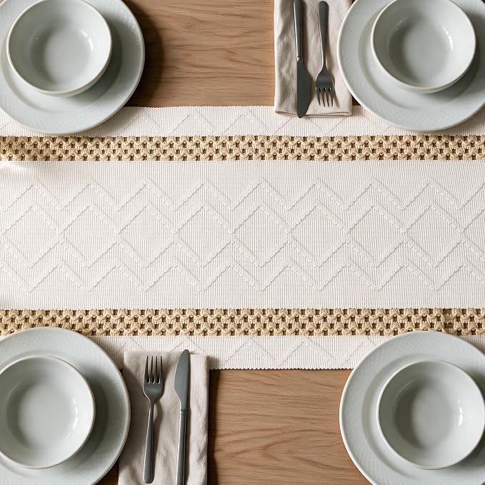 Artoid Mode Burlap Brown Stripe Woven Rustic Table Runner 12x60 Inch | Holiday - Image 5
