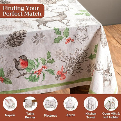 Maison d' Hermine Table Cloth Rectangle Table 100% Cotton 60 x 120 Inches Fall Tablecloth Reusable Everyday Use for Thanksgiving Christmas Decorations Dining Farmhouse Party (Christmas Dew)