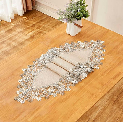 Natural Beige Floral Lace Table Runner Dresser Scarf | Rustic Farmhouse Style - Image 7
