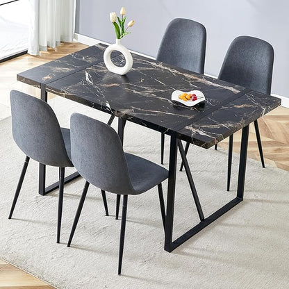 Dining Table Set for 4,Modern Rectangle Dining Table and Fabric Dining Chairs 4, 5 Piece Kitchen Table and Chairs for 4