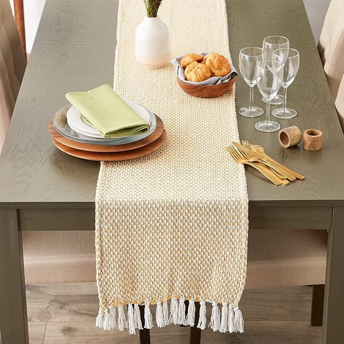 DII Woven Basics Collection 100% Cotton Knit Table Runner, Honey Gold - Image 2