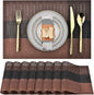 SLKQG Brown Placemats Set of 8 - Easy Clean Modern Durable Washable Vinyl Place Mats - Heat Resistant Placemats for Kitchen Table - PVC Table Mats for Dining Table (Brown Black, 8)