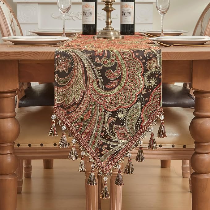 Loom and Mill Vintage Paisley Jacquard Table Runner 13x72 inch by LoomandMill