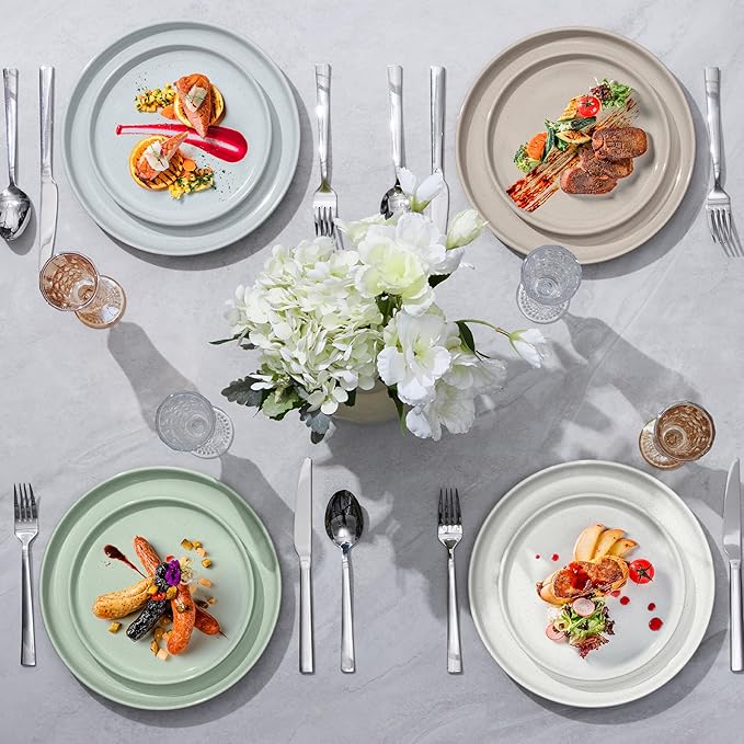 LIANYU 6Pcs Dinner Plates Set, 10.5 Inch Stoneware Kitchen Plates, Large and Round Ceramic Serving Dishes Set for Salad, Steak, Pasta, Stackable, Oven, Microwave & Dishwasher Safe, Milky Brown