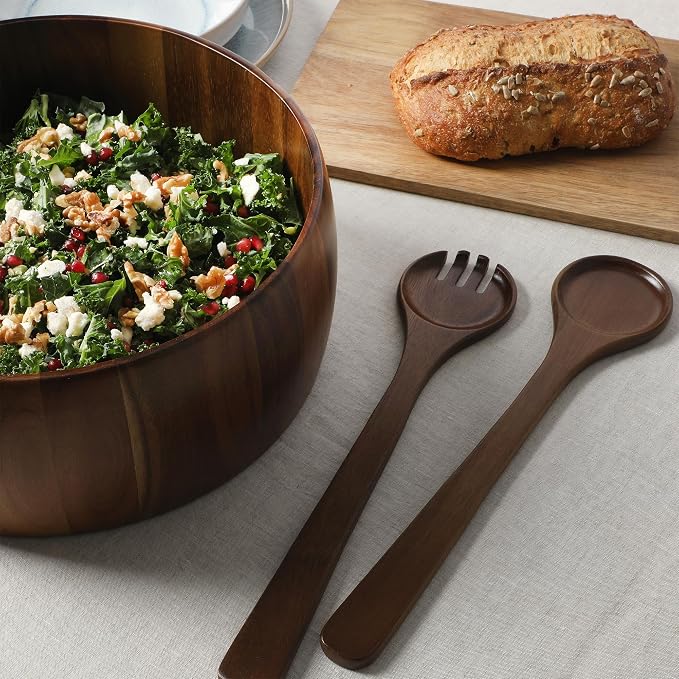 Gibson Home Laurelton 3-Piece Acacia Wood Salad Serving Bowl Set – Large - Image 6