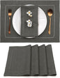 D'Moksha Homes Linen Placemats Set of 4 - Classic Hemstitch Charcoal Grey Placemats 14 x 19 Inch - 100% Pure Linen Table Mats for Spring, Easter - Handcrafted and Machine Washable