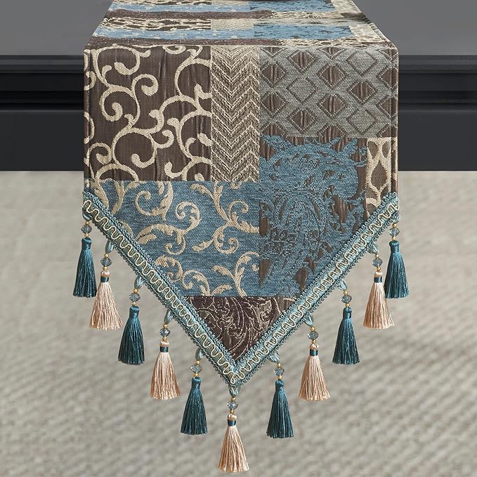Loom and Mill Luxury Table Runner 90 Inches Long, Patchwork Chenille Damask - Image 5