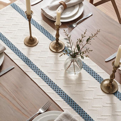 Artoid Mode Sky Blue Stripe Woven Rustic Table Runner 12x72 Inch | Holiday - Image 4