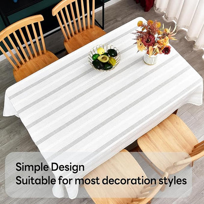 White Cotton Table Cloth for Rectangle Table Heavy Duty Farmhouse Vintage Tablecloth Washable Rustic Table Cover(White, 52''x120'')