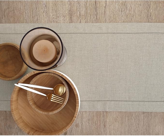 Solino Home 100% Pure Linen Table Runner Natural Hemstitch, 14 x 156 in | - Image 3