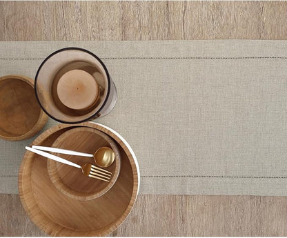 Solino Home 100% Pure Linen Table Runner Natural Hemstitch, 14 x 156 in | - Image 3