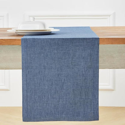Solino Home 100% Pure Linen Table Runner Blue Denim, Athena 14 x 108 in | Table - Image 2