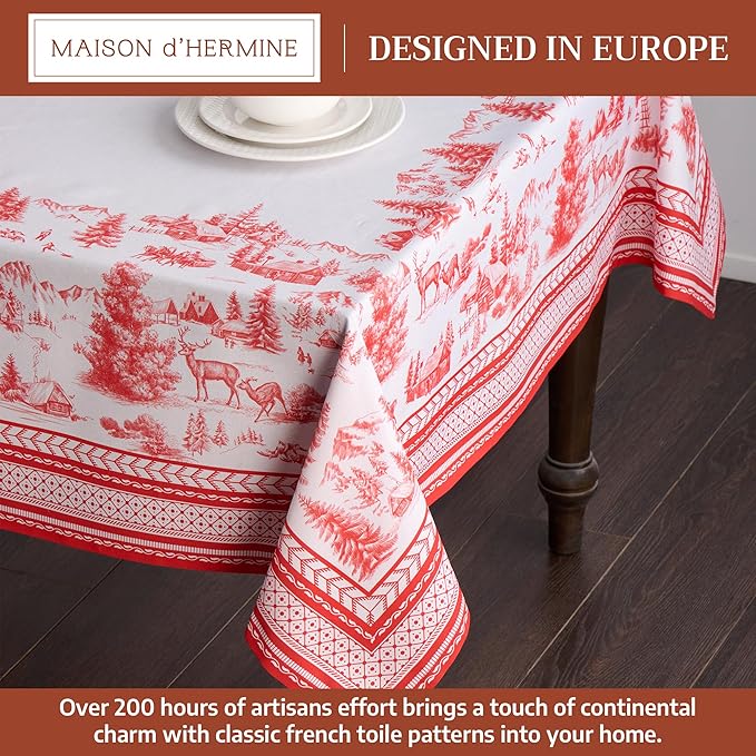 Maison d' Hermine Table Cloth Rectangle Table 100% Cotton 70 x 140 Inches Fall Tablecloth Reusable Everyday Use for Thanksgiving Christmas Decorations Dining Farmhouse Party (Winter Jouy)