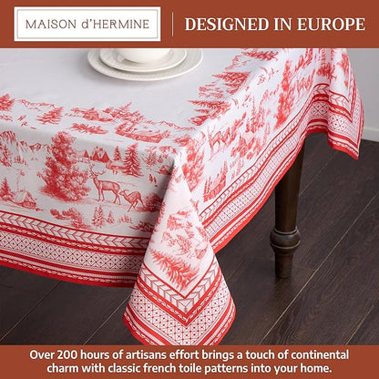 Maison d' Hermine Table Cloth Rectangle Table 100% Cotton 70 x 120 Inches Fall Tablecloth Reusable Everyday Use for Thanksgiving Christmas Decorations Dining Farmhouse Party (Winter Jouy)
