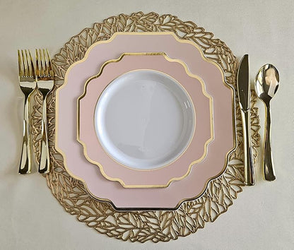 " OCCASIONS " 80 Plates Pack,(40 Guests) Heavyweight Premium Wedding Party Disposable Plastic Plates Set -40 x 10.5'' Dinner + 40 x 8'' Salad/Dessert(Imperial in Blush & Gold)