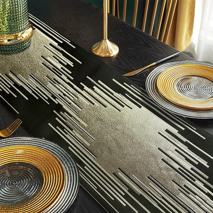 Luxury Black and Gold Table Runner 72 Inches Long, Modern Abstract Striped | - Image 5