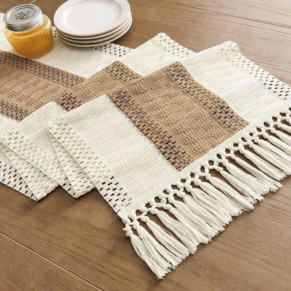 Macrame Style Bicolor Stitching Table Runner 14x48in Brown | Woven Boho Table - Image 7