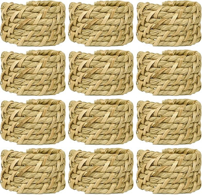 ALPHA Living HOME Rattan Napkin Rings Set of 12 - Handcrafted Cane Serviette Holders for Table Decor, Weddings, Parties, Dinners, Rustic Boho Style Napkin Rings Natural