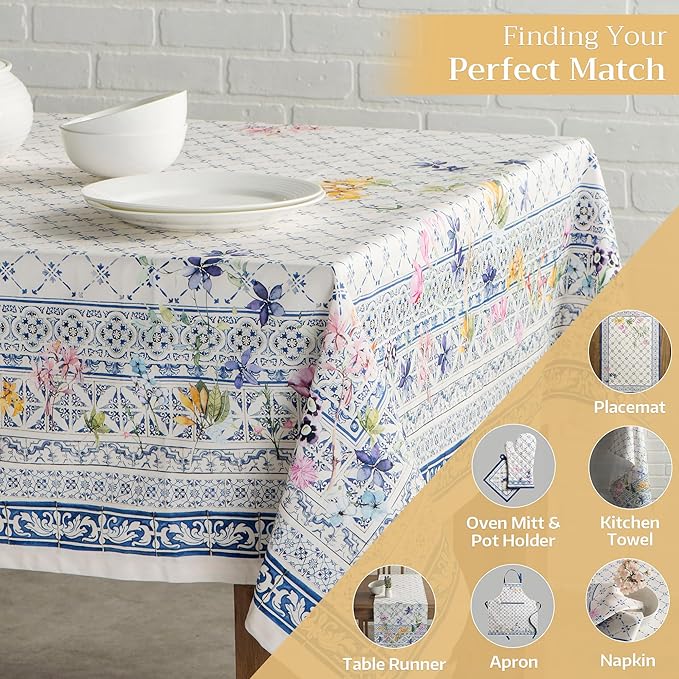 Maison d' Hermine Table Cloth Square Table 100% Cotton 60 x 60 Inches Tablecloth Reusable Decorative for Dining Room Farmhouse Home Valentines Day Decorations Spring Summer - Faience