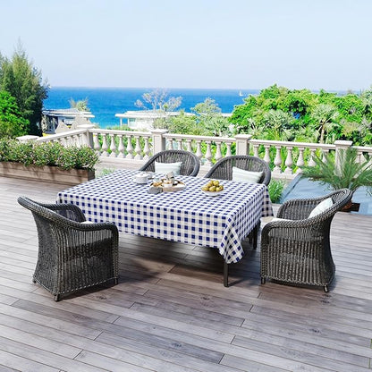 misaya Rectangle Waterproof Vinyl Table Cloth, Buffalo Flannel Backed Tablecloth, Wipeable Plastic Table Cover for Dinner, Kitchen, Outdoor (54" x 78", White and Navy)