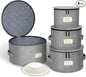 punemi China Storage Containers, Dish Storage w/Hard Shell Top Side Bottom Support & Felt Dividers for Charger Plates Dinnerware, Perfect for Moving Supplies, 4 set Stackable Fine China Storage, Gray