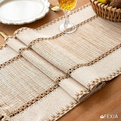 Boho Fall Table Runner Burlap for Home Kitchen Decor 13x72 Inch | 72 Inch Long - Image 5