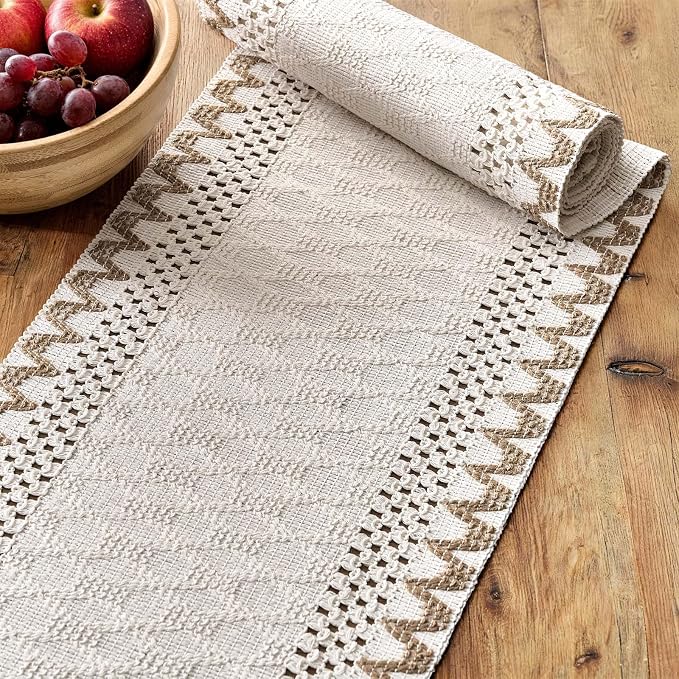 Macrame Side Trim Boho Woven Table Runner, Jute 12x90 Inch | Crochet Hollow - Image 4