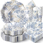 250 Pcs Blue Gold Floral Disposable Paper Plate Napkins | Bridal Shower Wedding by Newtay