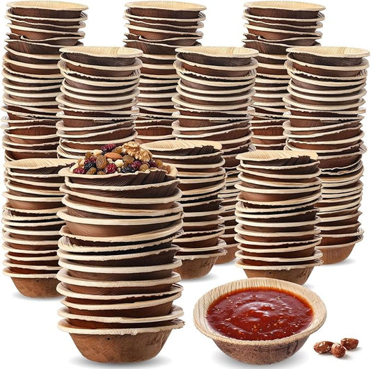 400 Pcs Small Palm Leaf Dip Bowls 2.5 Inch Disposable Palm Leaf Round Mini Dip Bowl, All Natural and Compostable Small Bamboo Plates for Dips Soy Sauce Charcuterie Board and Finger Foods