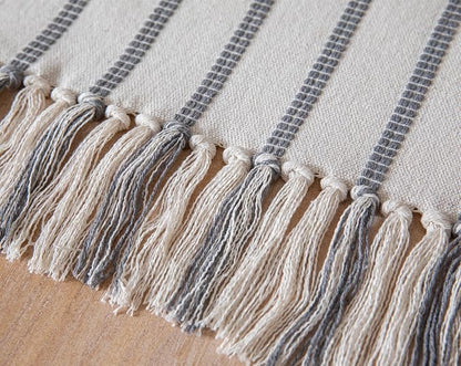 Caflife Boho Table Runner 60 Inchs Long Grey and Beige, Cotton and Linen Woven - Image 6