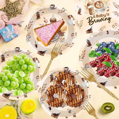 96 Pcs A Baby Is Brewing Baby Shower Decorations, Gender Reveal Tableware Set - Image 5