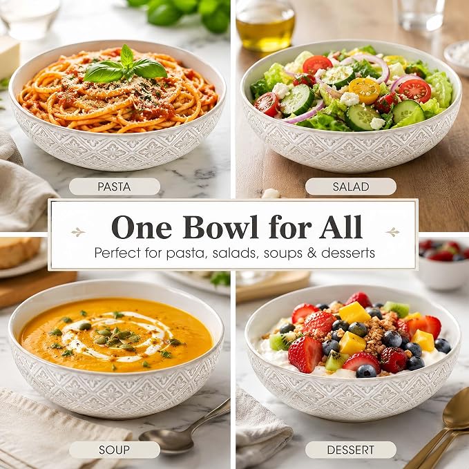 22 Oz Pasta Bowls Set of 4, Ceramic Soup Bowls, 8 inch Large Serving Bowl - Image 3