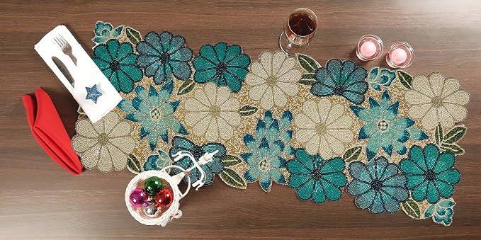 lightnpro Chrtistmas Beaded Table Runner, Christmas Table Runner, Rustic - Image 3