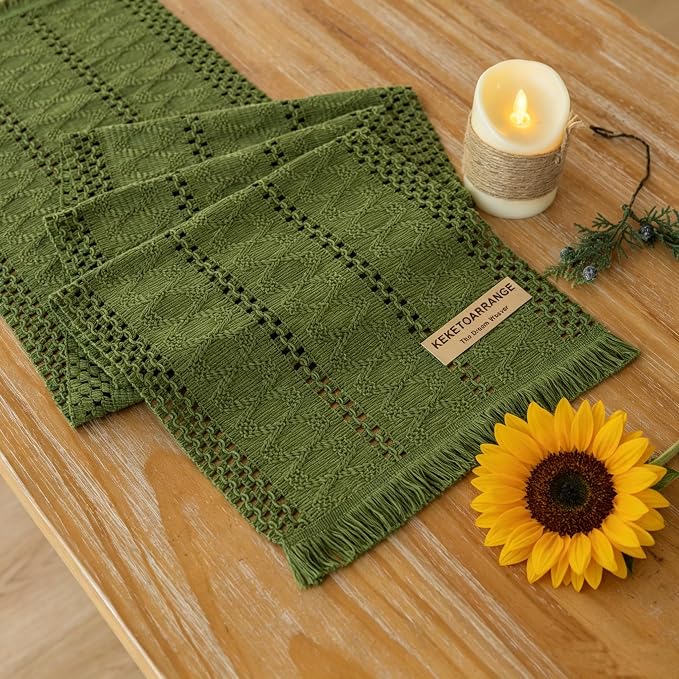 Keketoarrange Boho Macrame Table Runner 12x60 Inch | Woven Burlap Rustic Runner by KEKETOARRANGE